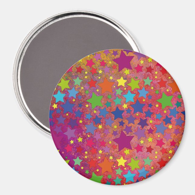 runder Magnet mit bunten Sternen 2 (Front/Back)