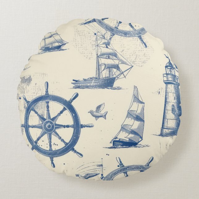 Rundformad kaka med marint element rund kudde (Framsidan)