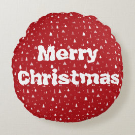 Rundfyllnad i julgranar och Snöflingor Rund Kudde