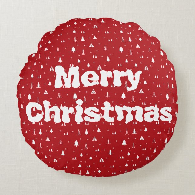 Rundfyllnad i julgranar och Snöflingor Rund Kudde (Framsidan)