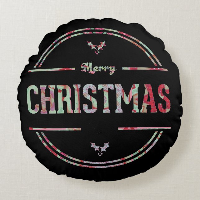 Rundfyllning av god jul Hälsning Rund Kudde (Framsidan)