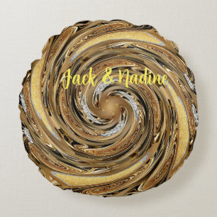 Rundfyllning av guld mönster rund kudde