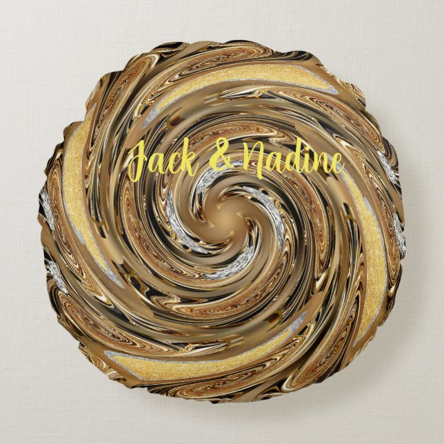 Rundfyllning av guld mönster rund kudde (Framsidan)