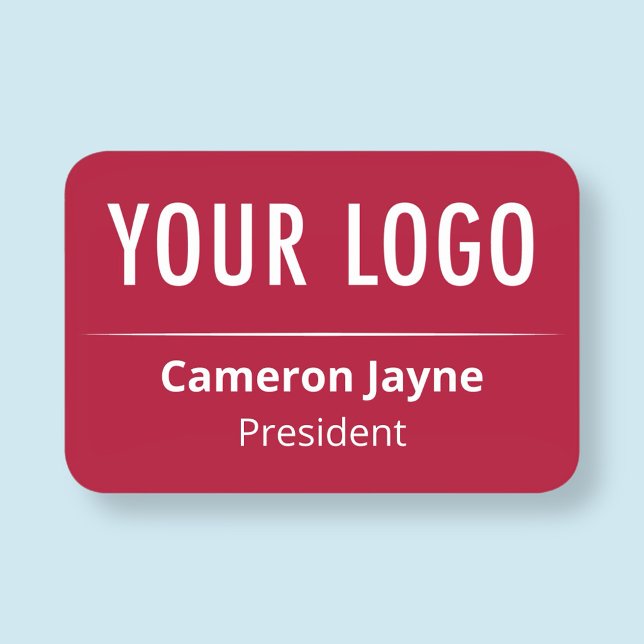 Rundhörn Red Namn bricka Logotyp Magnetic eller PI Namnbricka (MISOOK Large Red Name Tag with Rounded Corners and Custom Logo)