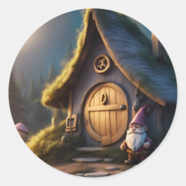 Rundklistermärken med charmerande Gnome och hytt Runt Klistermärke