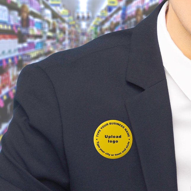 Rundknapp för Business Brand Gult Round Knapp (Build brand name awareness. Circular business brand texts on yellow button.)