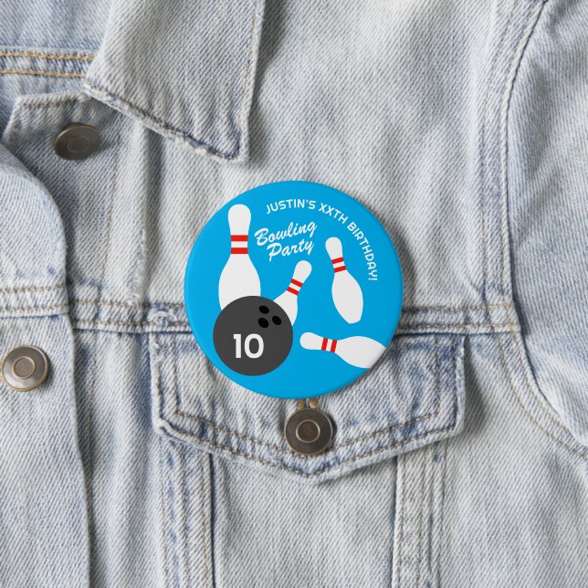 Rundknapp för Födelsedagsfest av bowlingboll Knapp (In Situ)