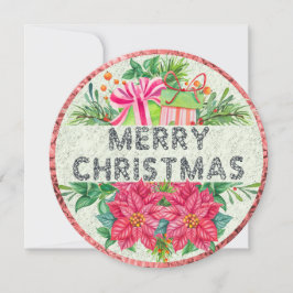 Rundkort för blommigt och Presenter God jul Julkort