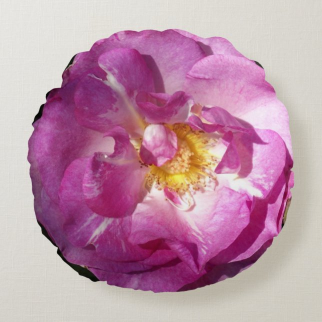 Rundkudde av rosa ros-borstat Polyester Rund Kudde (Framsidan)