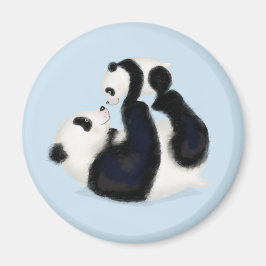 Rundmagnet Cute panda mor och unge (blått) Magnet