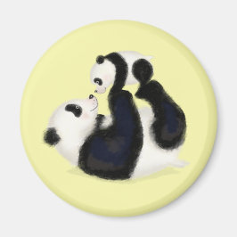 Rundmagnet Cute panda mor och unge (gult) Magnet
