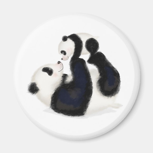 Rundmagnet Cute panda mor och unge Magnet (Framsidan)