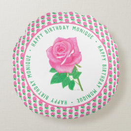 Rundpillow i rosa ros rund kudde