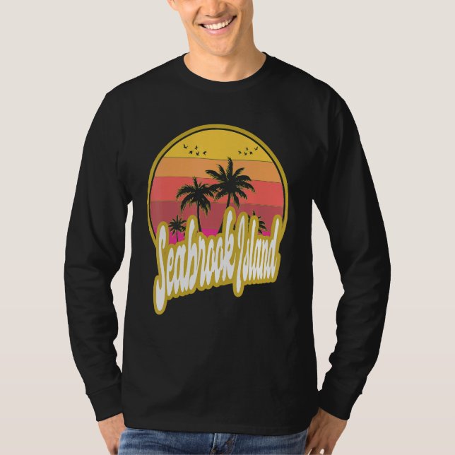 Rundsolnedgång för havsöarnas strand t shirt (Framsida)