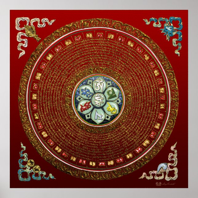 Rundtibetanska "OM" Mantra Mandala Poster (Framsidan)