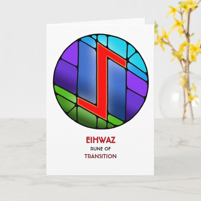 Rune Eihwaz – Övergång - Art Nouveau Kort (Gul blomma)