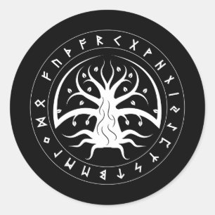 Rune Yggdrasil Stickers (Rund) Runt Klistermärke