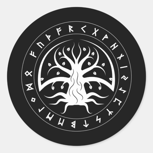 Rune Yggdrasil Stickers (Rund) Runt Klistermärke (Framsida)