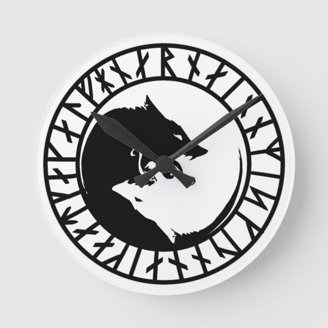 Runic Dire Varg viking norse nordiska runes Rund Klocka (Framsida)
