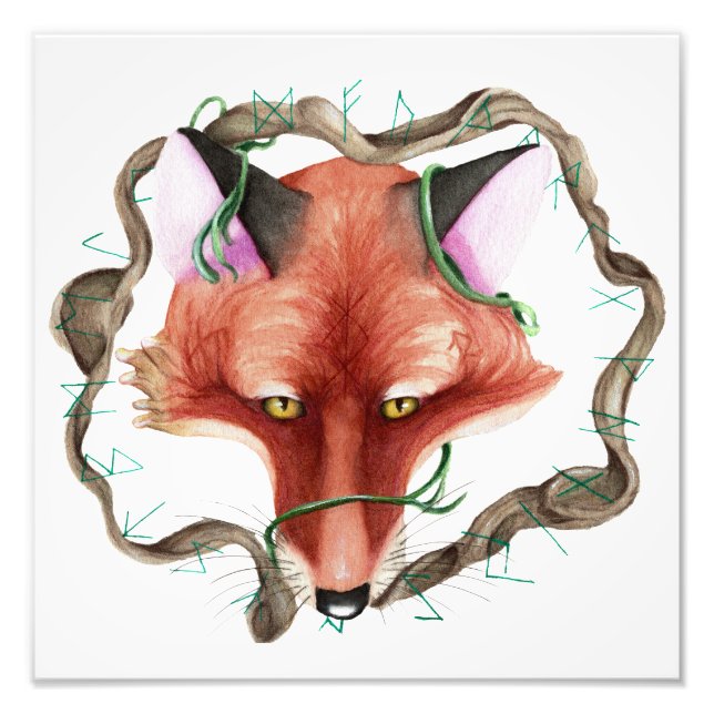 Runic Fox Watercolor Fototryck (Framsidan)
