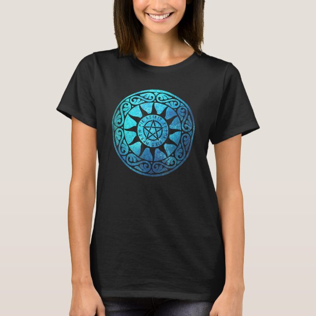 Runic Magic Pentacle Pagan Witchcraft Protection T Shirt (Framsida)
