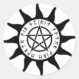 Runic Pentacle Sol Round Sticker Runt Klistermärke