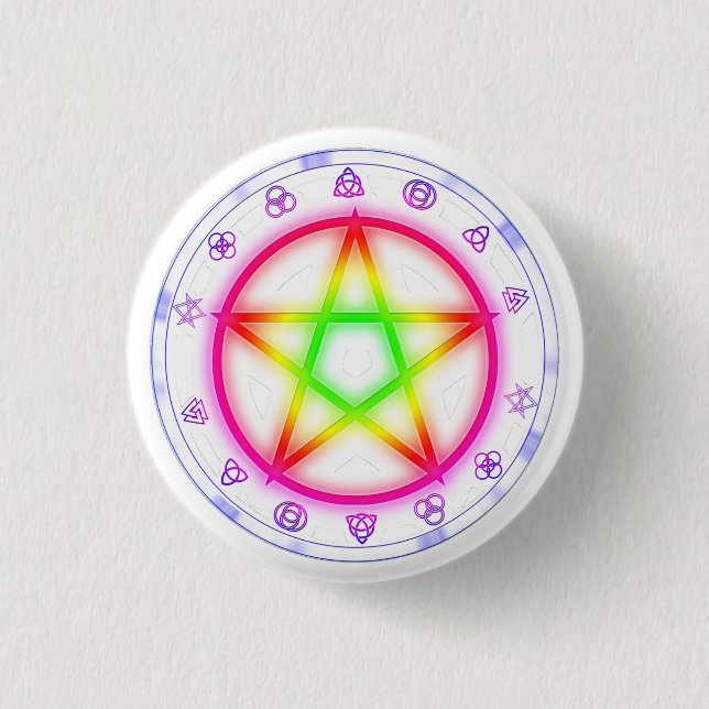 Runic Rainbow Pentacle Pagan-Pridets utformning Knapp (Framsida)