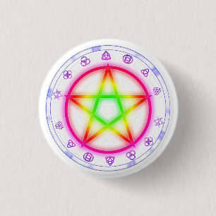 Runic Rainbow Pentacle Pagan-Pridets utformning Knapp