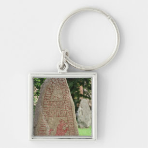 Runic sten fyrkantig silverfärgad nyckelring