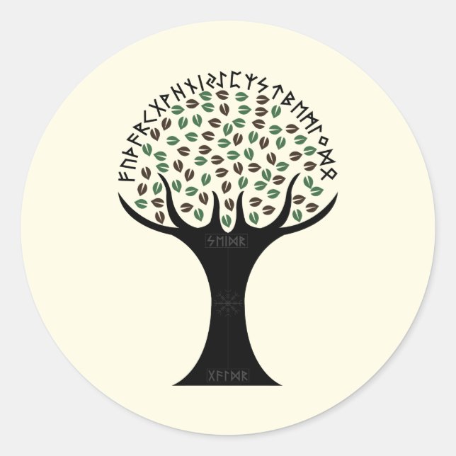 Runic Tree Klistermärke (Runt) (Framsida)