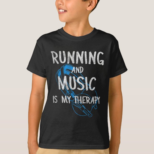Running And Music Is My Therapy Headphones Design  T Shirt (Framsida)