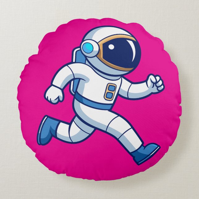 Running Astronaut Round Pillow Rund Kudde (Framsidan)
