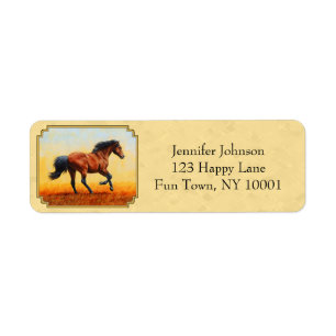 Running Bay Horse Gult Returadress Etikett