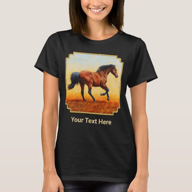 Running Bay Mustang Vild Horse T Shirt (Framsida)