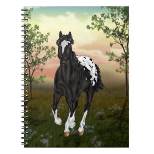 Running Black Appaloosa Horse Anteckningsbok Med Spiral