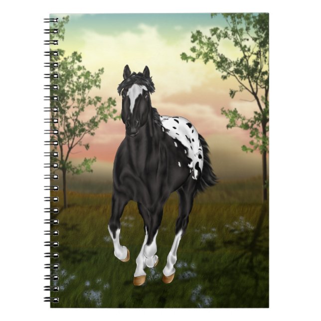 Running Black Appaloosa Horse Anteckningsbok Med Spiral (Framsidan)