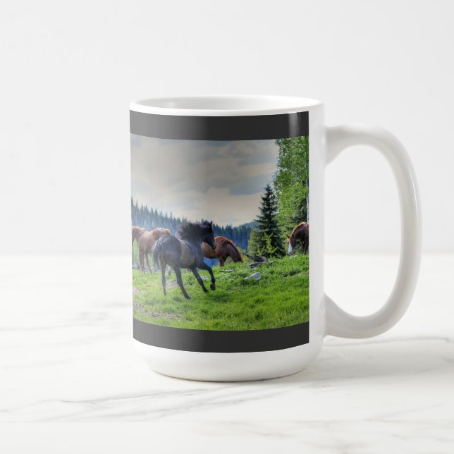 Running Black Thoroughborn Percheron Horse Photo 3 Kaffemugg (Höger)
