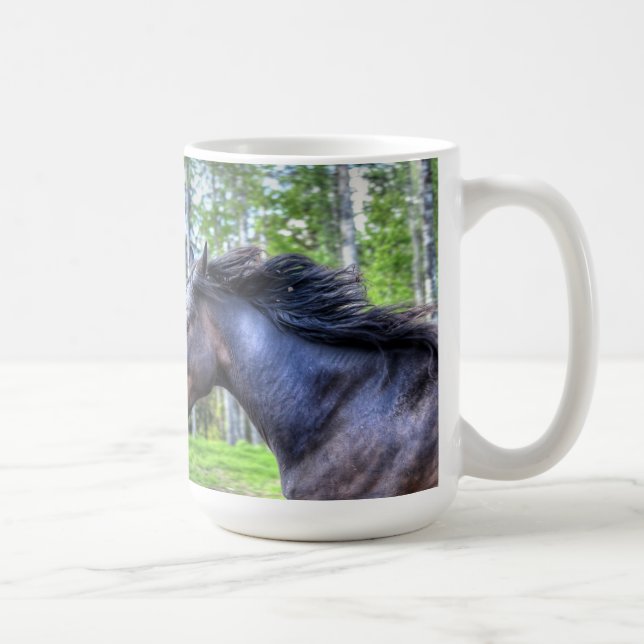Running Black Thoroughborn Percheron Horse Photo Kaffemugg (Höger)
