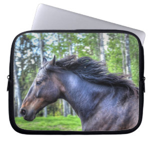 Running Black Thoroughborn Percheron Horse Photo Laptop Sleeve