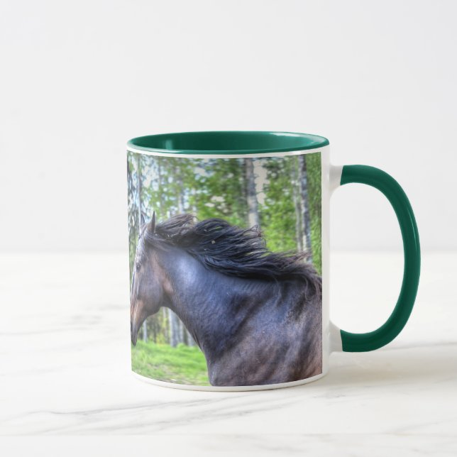 Running Black Thoroughborn Percheron Horse Photo Mugg (Höger)