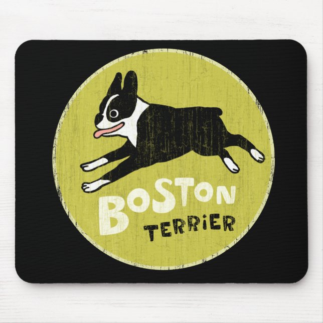 Running Boston Terrier Tecknad hund | Energetisk H Musmatta (Framsidan)