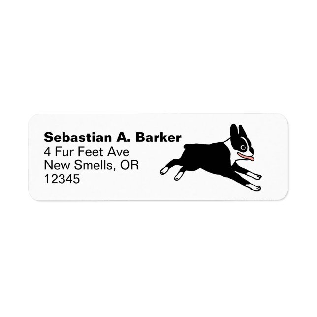 Running Boston Terrier Tecknad hund Returadress Etikett (Framsidan)