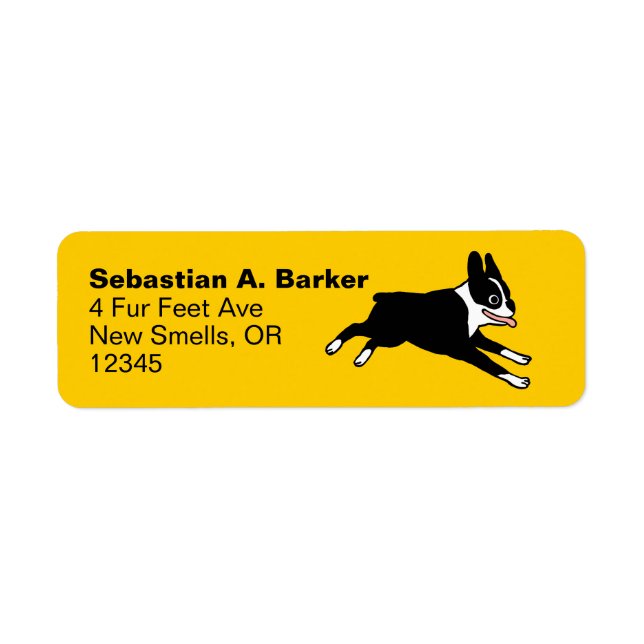 Running Boston Terrier Tecknad hund Returadress Etikett (Framsidan)