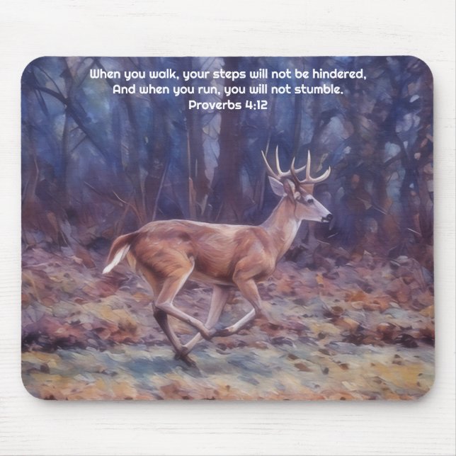 Running Buck Deer Nature Faith Proverbs Mouse Pad Musmatta (Framsidan)