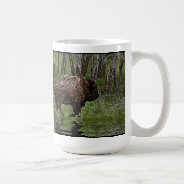 Running Buffalo & Forest, Bison-älskare Design Kaffemugg (Höger)