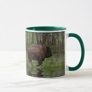 Running Buffalo & Forest, Bison-älskare Design Mugg