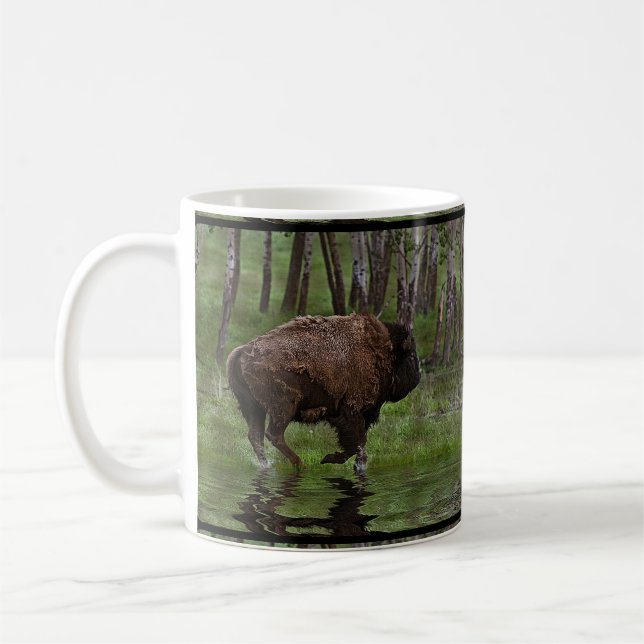 Running Buffalo & Forest Bison-älskare Designer Kaffemugg (Vänster)