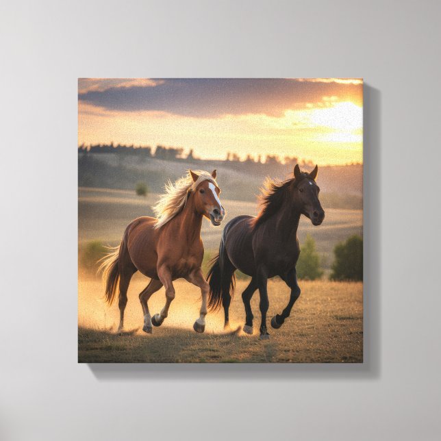 Running Free at Sunset – Wild Horse Duo Wall Art Canvastryck (Framsida)