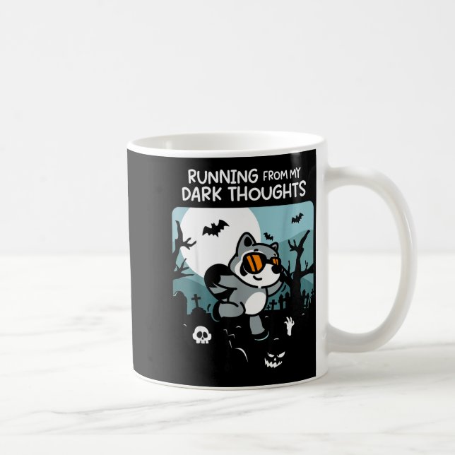 Running From My Dark Thoughts Funny Raccoon Hallow Kaffemugg (Höger)
