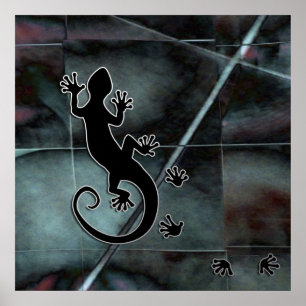 Running Gecko Mosaic grunge Poster